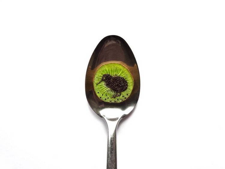 kiwi bird on spoon