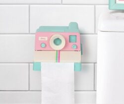 pink polaroid toilet roll holder