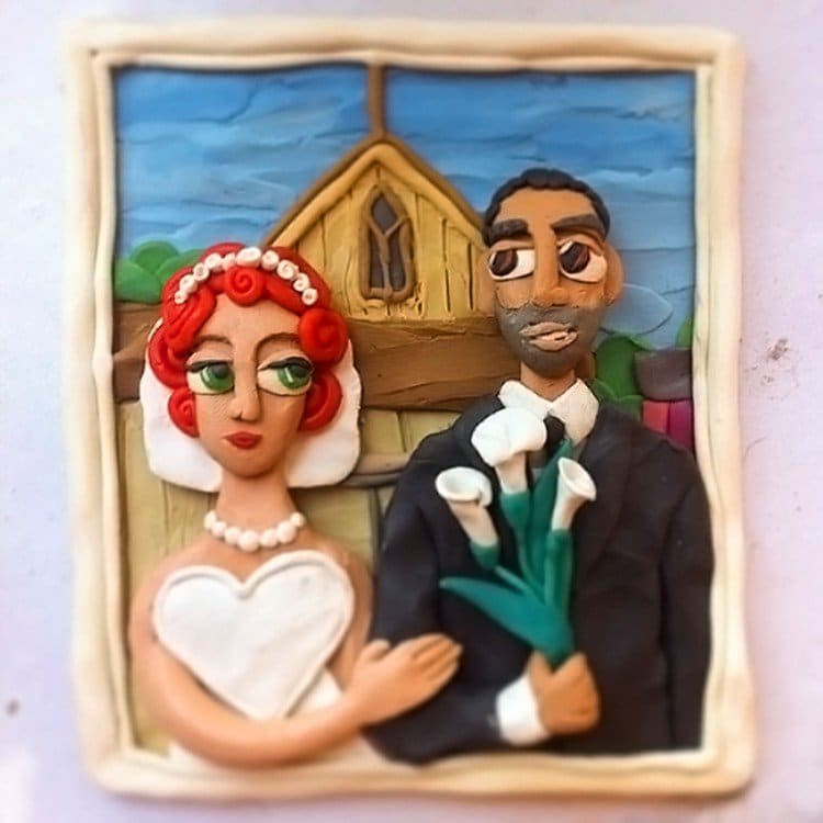 plasticine wedding couple church