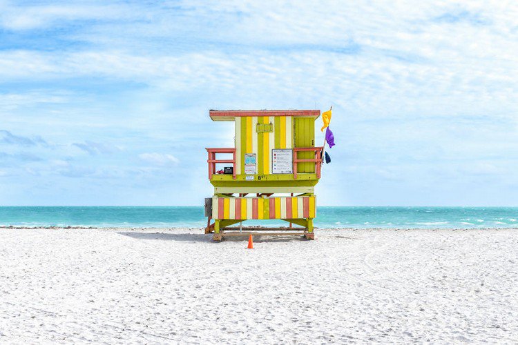 stripy beach cabin