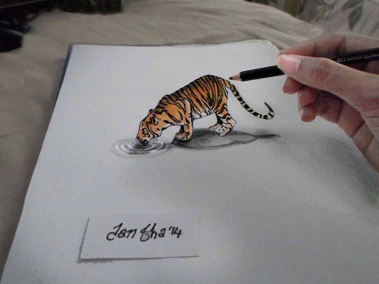 3d tiger drinking