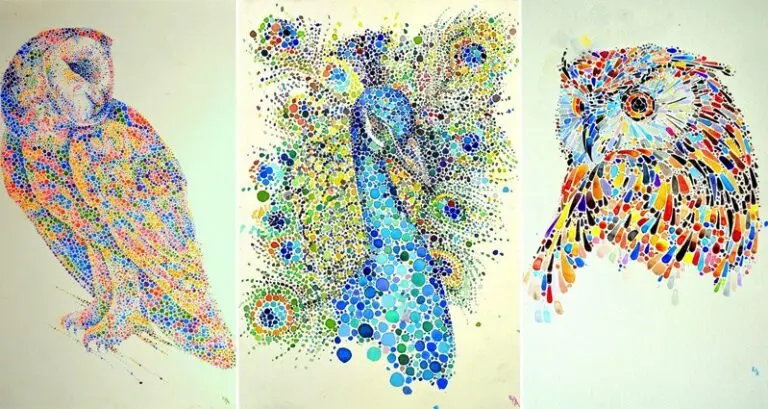 Colorful Dotted Animal Paintings