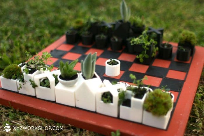 black white planter chess set