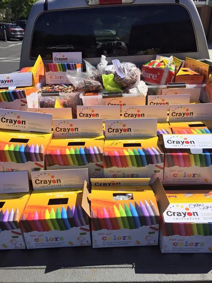 boxes of crayons outdoors