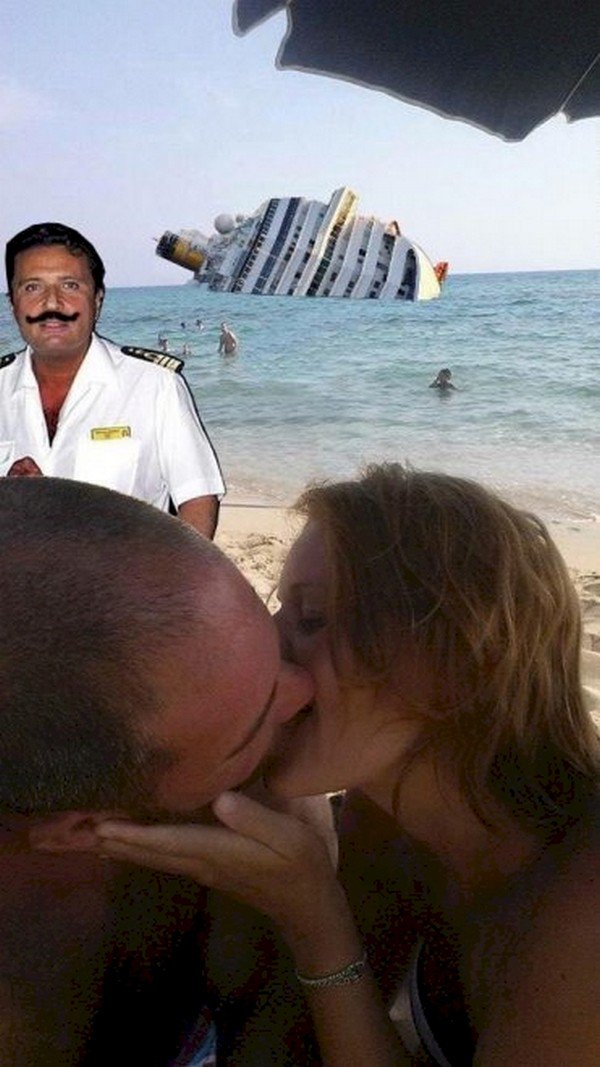 couple kissing mustache ship