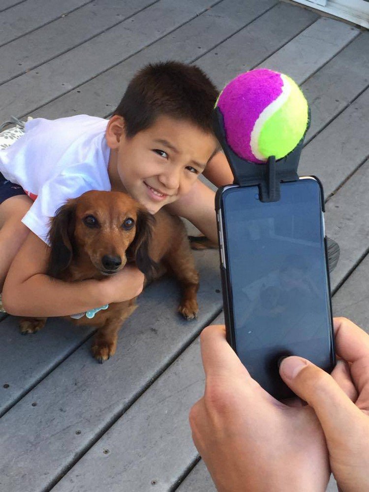 kid dog selfie