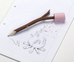 marshmallow eraser and twig pencil