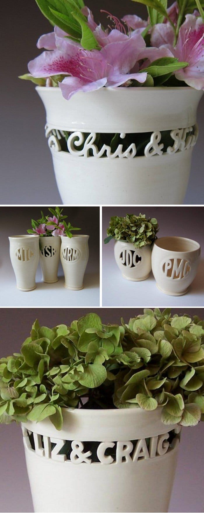 personalized pots with plants inside