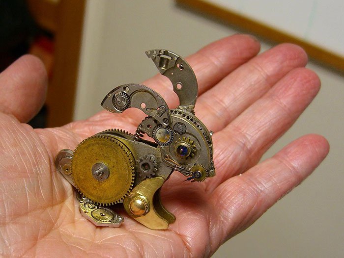 recycled-watch-parts-steampunk-sculptures-bunny