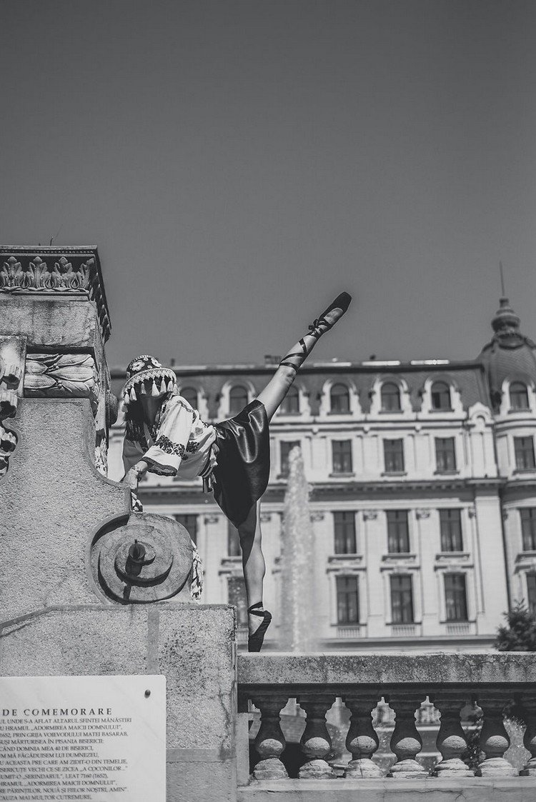 romanian ballerina black white pose