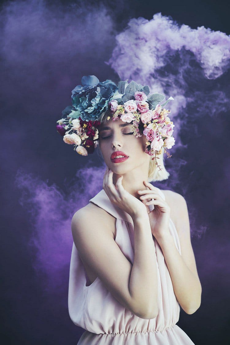 smoke girl flowers head