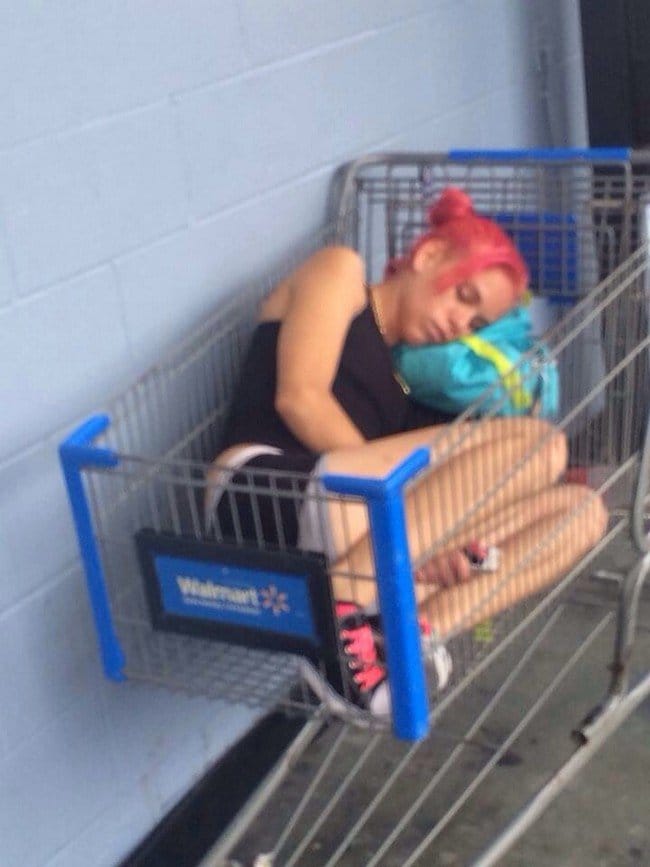 woman sleeping trolley