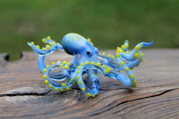 blue yellow glass octopus
