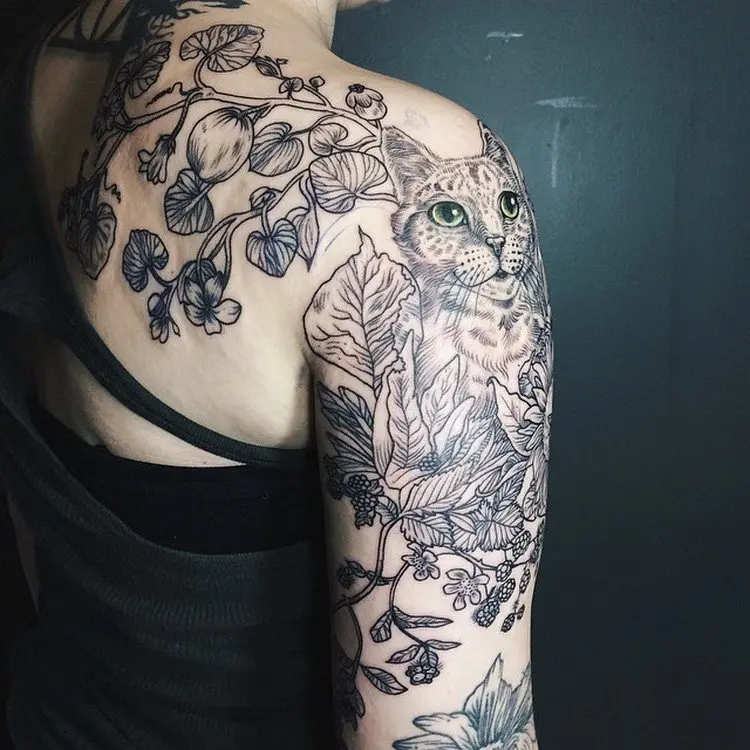 cat plants tattoos