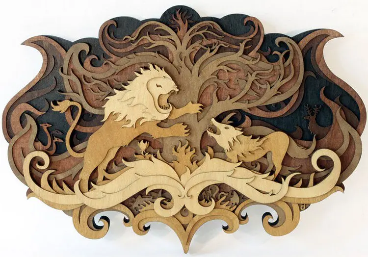 lion wolf laser cut