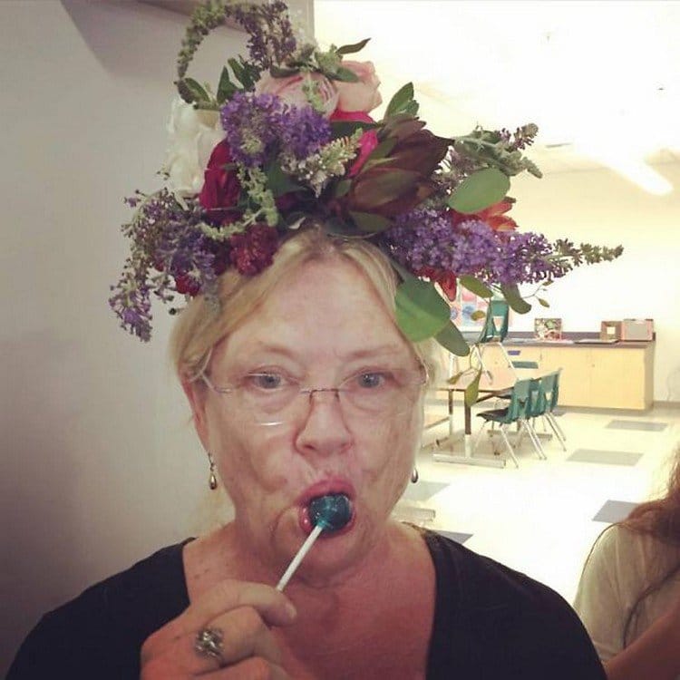 lollipop woman flowers on head