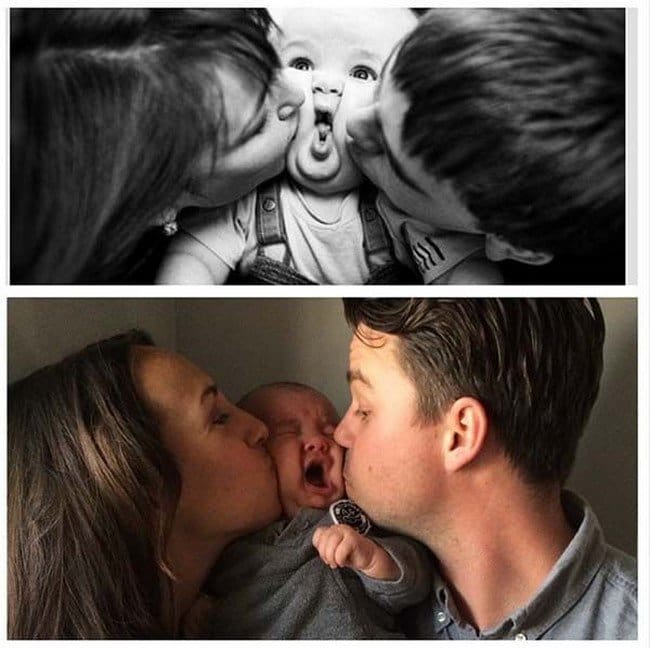 parents kissing baby