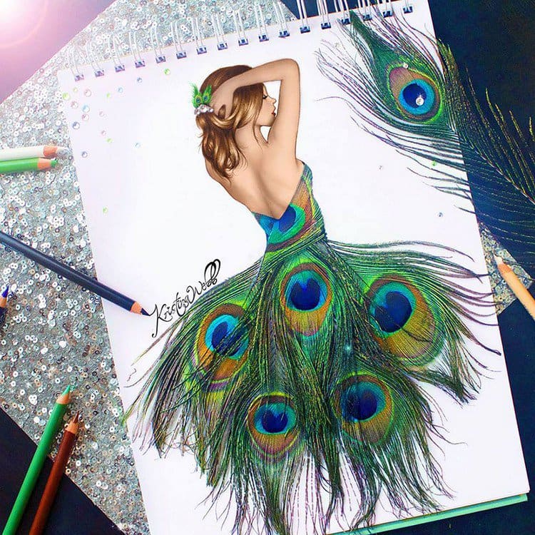 peacock feather dress