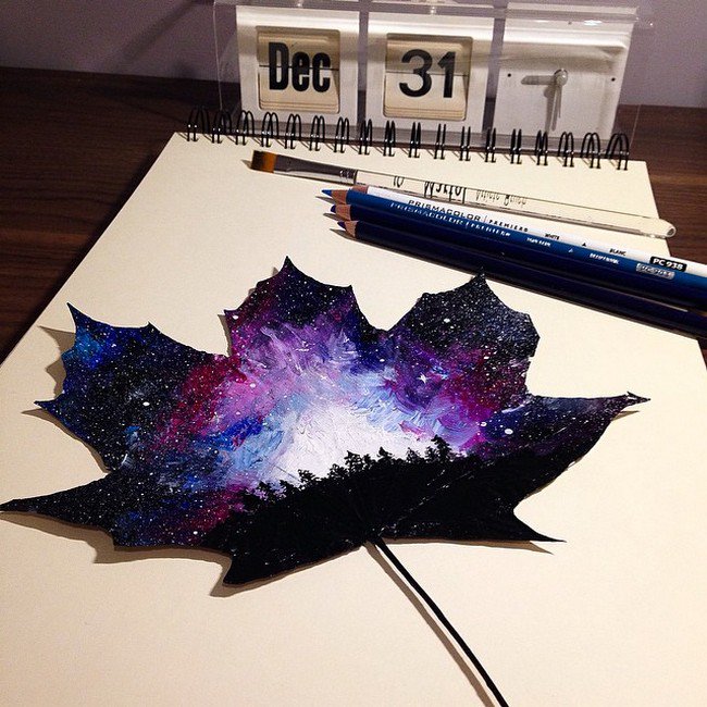 purple starry skies leaf