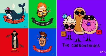 Justine Morrison Celebrity Pun Illustrations