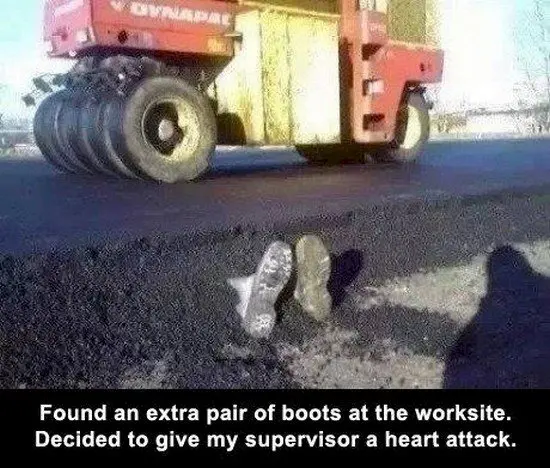 boots in concrete prank looks like dead body