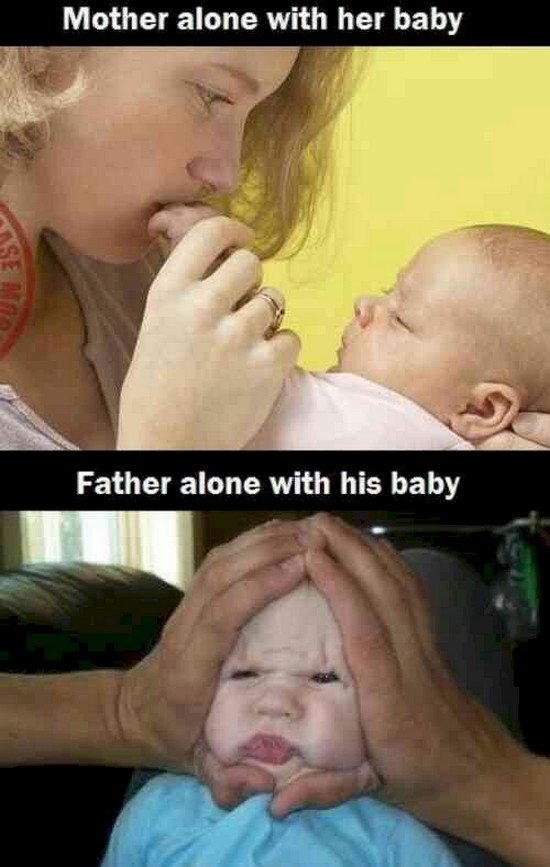 father vs mother alone with baby