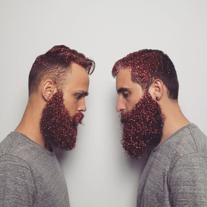 glitter beard men facing