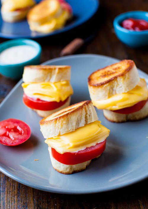 mini grilled cheese and tomato sandwiches