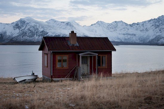 tiny house snowy mountains