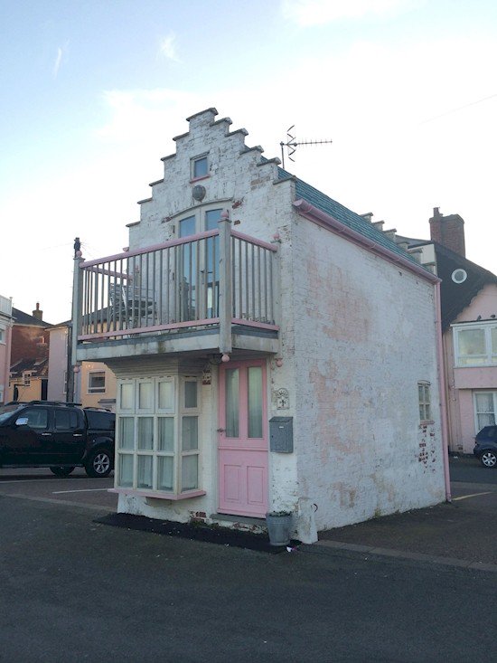 white pink tiny house