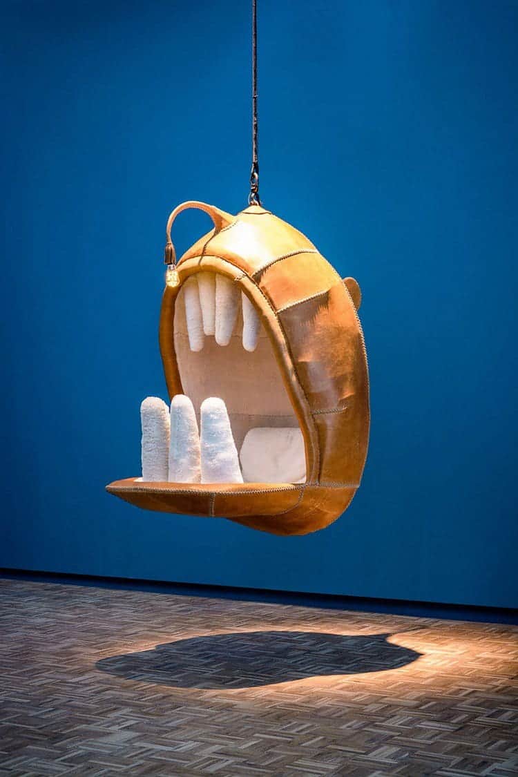 close up teeth hanging chair