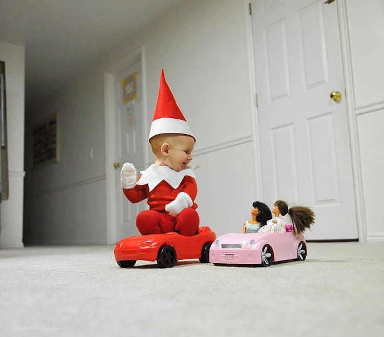 elf dolls car