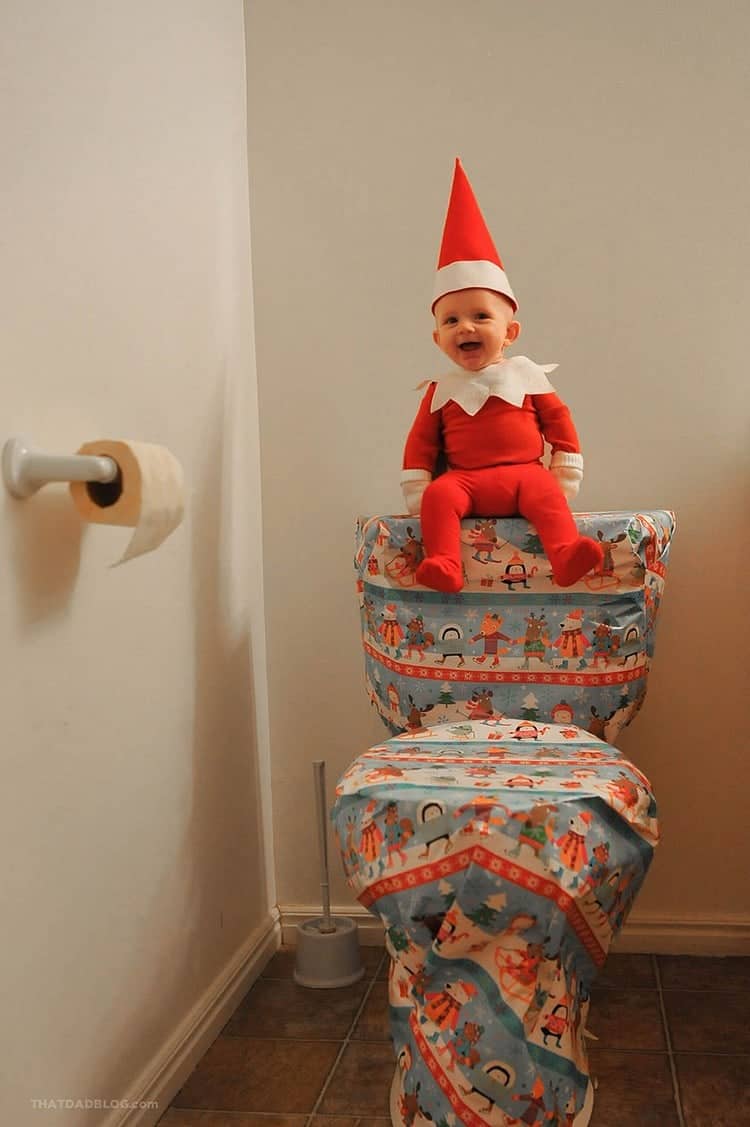 elf gift wrapped toilet