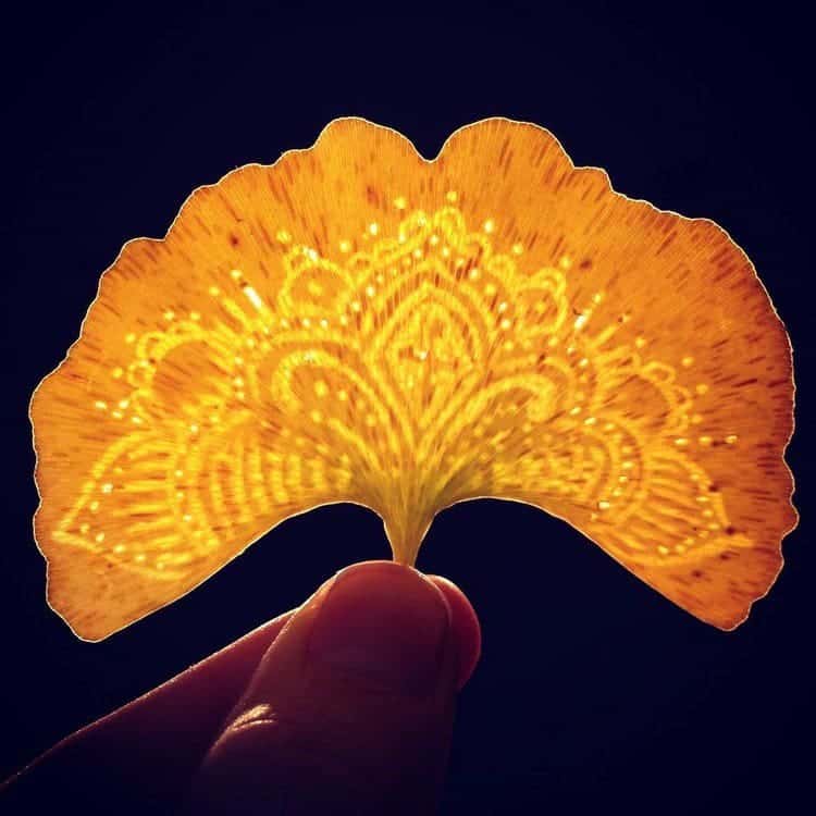 embroidered leaf art fan