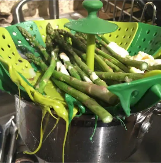 melted plastic and asparagus