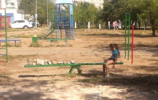 rocks girl seesaw