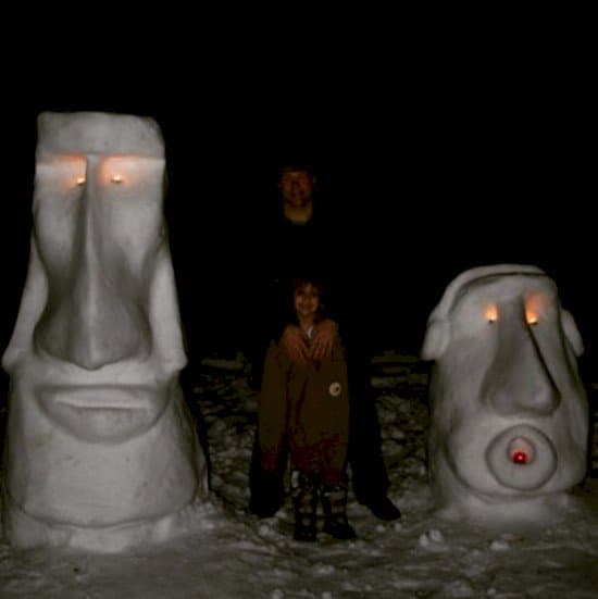snow easter island statues