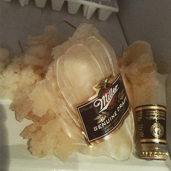 broken frozen beer