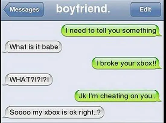 broken xbox joke im cheating on you text message