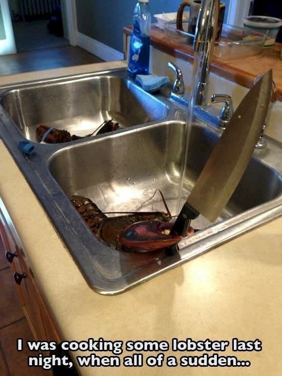 lobster holding knife