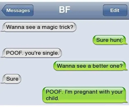 magic trick poof break up text 