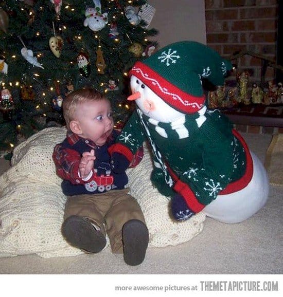 snowman scaring baby