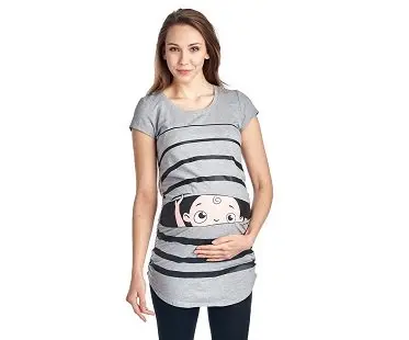 Peeking Baby Maternity T-Shirt grey