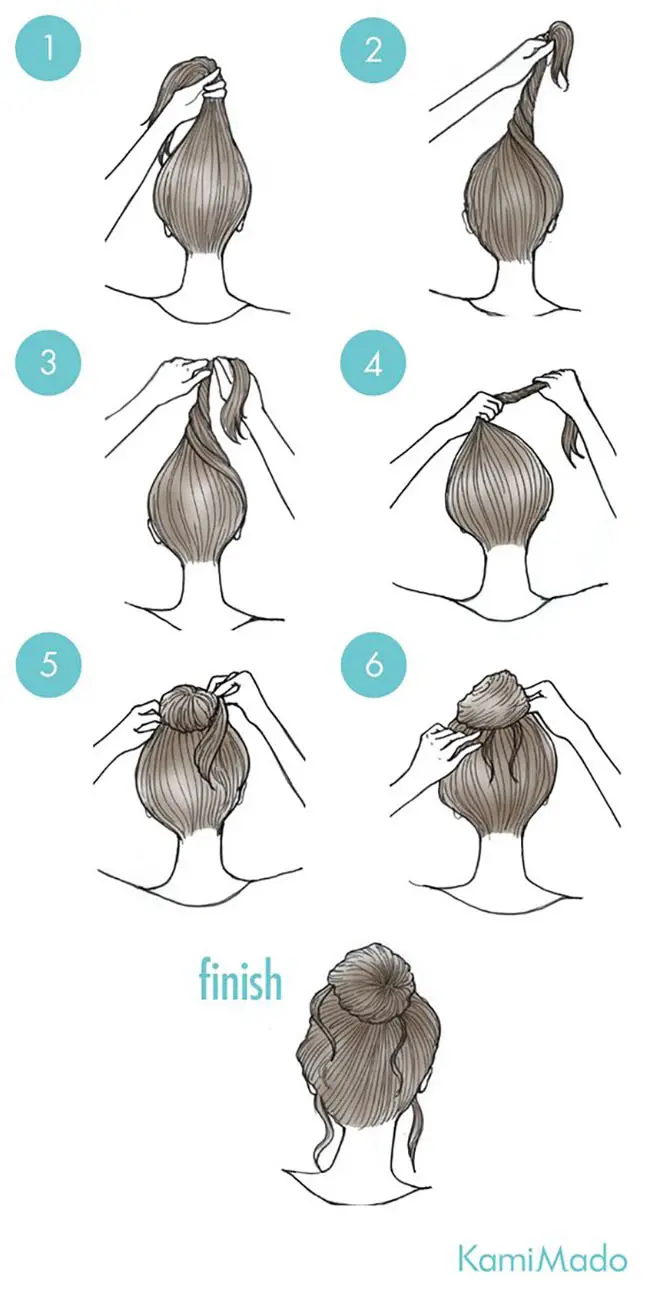 easy hairstyle twisted bun for self. Casual hairstyle tutorial step by step  Stock Photo - Alamy
