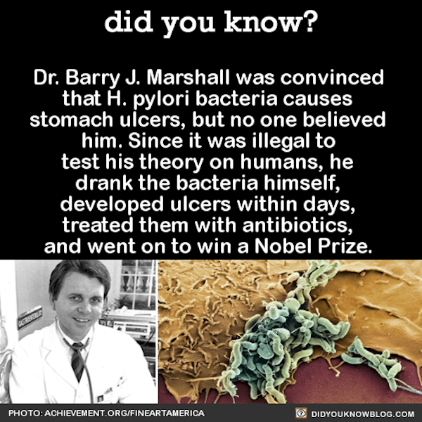 dr barry j marshall drank bacteria to prove stomach ulcers theory