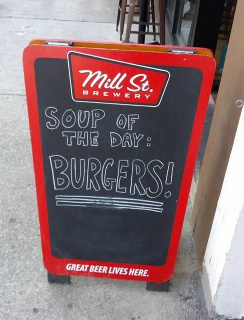 burgers soup sign
