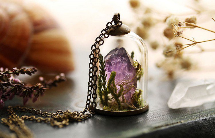 purple crystal terrarium
