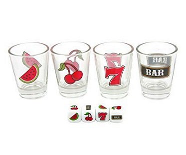 The Shed Man Fruit Machine Drinking Game Jackpot Shots 4 Shot Glasses and Dice 