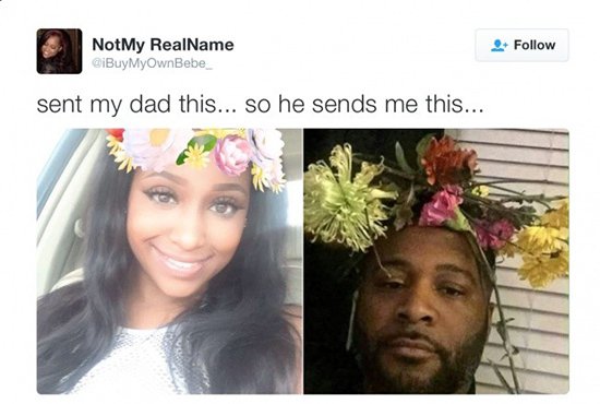 girl-dad-head-flowers snapchat