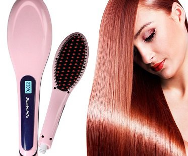 Heated Hair Straightener Brush pink electric